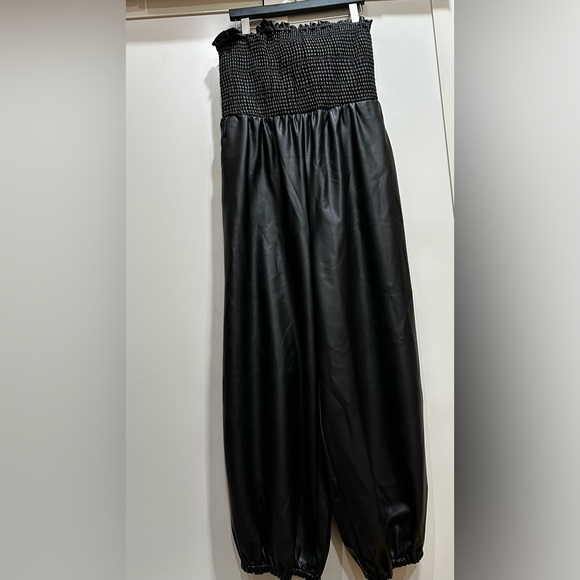 By Anthropologie Faux Leather Balloon Jumpsuit - Picture 7 of 8
